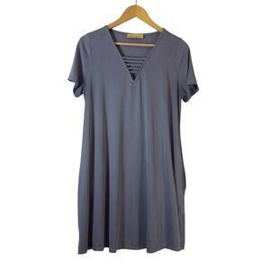 How Very Loved Charcoal/Blue Short Dress with Pockets